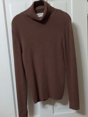 Vtg. ORVIS 100% Cotton Brown Ribbed Turtleneck Sweater